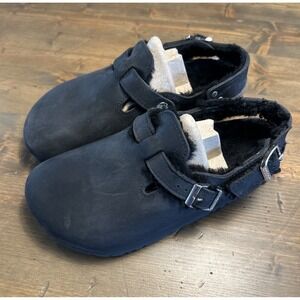 Birkenstock Tokio Shearling Black Oiled Leather Size 39 Clog EUC
